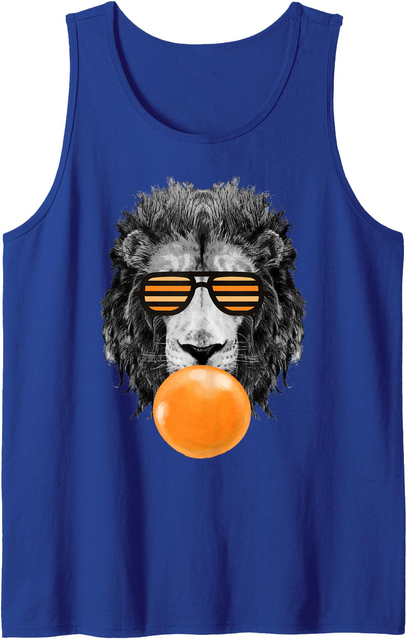 Bubble Gum Animals Lions Face Kids, Women, Men Orange Bubble Gum Lion Stripe Sunglasses Lion Head Tank Top - Royal Blue