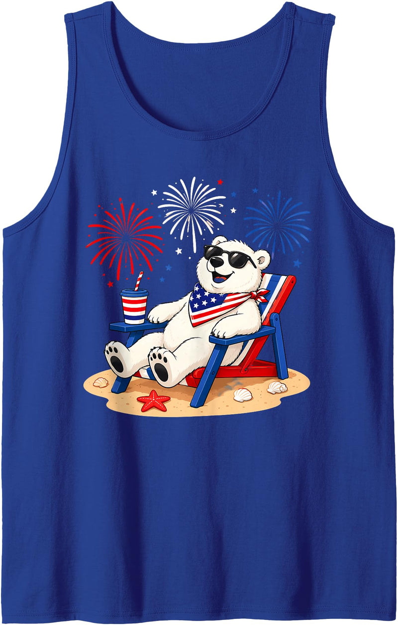 Polar Bear Patriotic Happy Beach Paws Co 4th of July Polar Bear Happy Beach Patriotic Animal Lovers Tank Top - Royal Blue