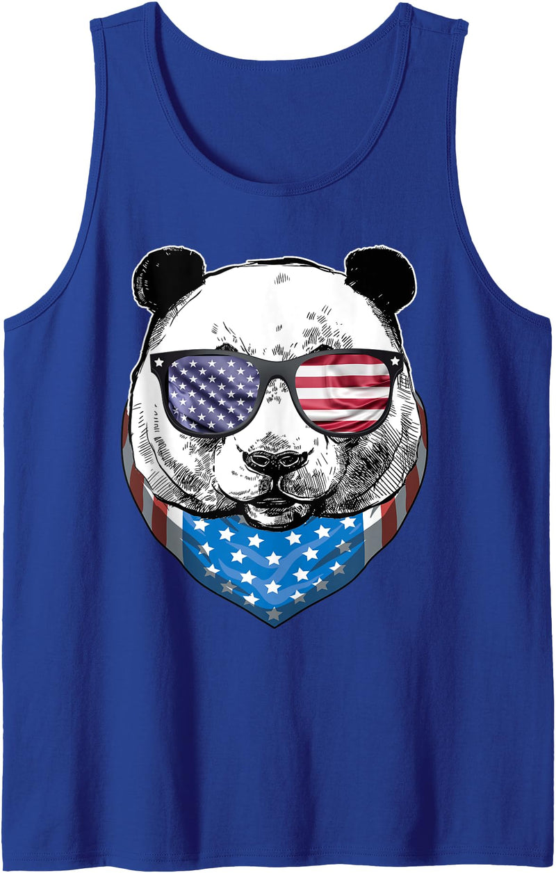 Blinkies Patriotic Fourth of July Panda American Flag July 4th Panda Bear Tank Top - Royal Blue