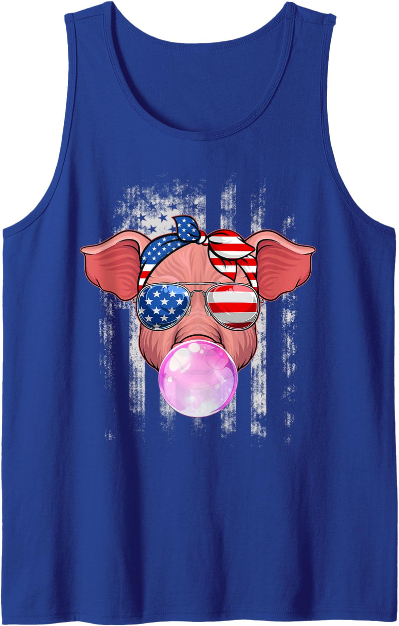 Amb Patriotic Pig Farming Animal Lover 4th Of July Pig Lovers Farmers USA Flag 4th Of July Patriotic Girls Kids Tank Top - Royal Blue