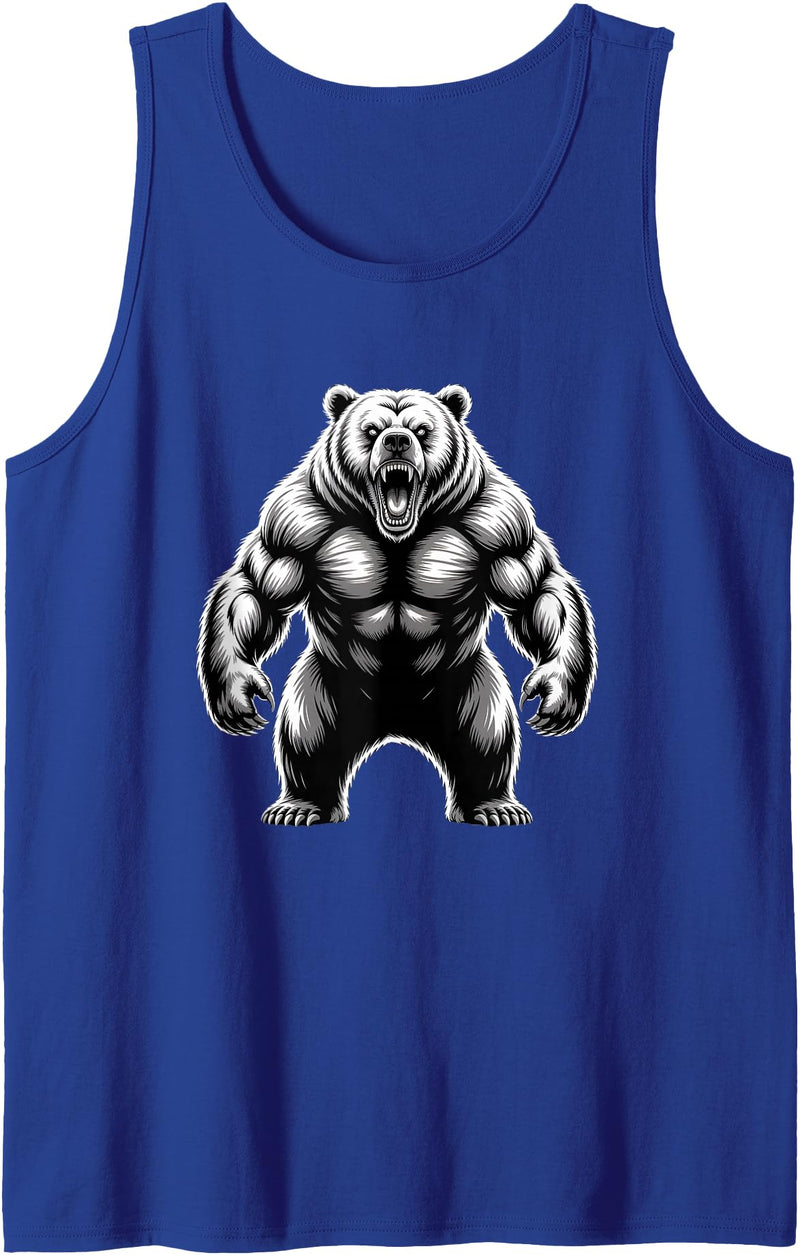 Muscle Bear Grizzly Bear, Strength Symbol Fierce Grizzly Bear Roar Graphic for Outdoor Enthusiasts Tank Top - Royal Blue