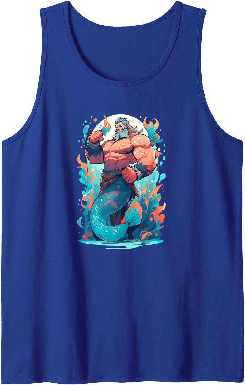 Gay Pride Merman Bear Muscle Daddy Hunk Mermaid Merdaddy Security Merman Daddy Fish Father's Day Mermaid Men Tank Top - Royal Blue