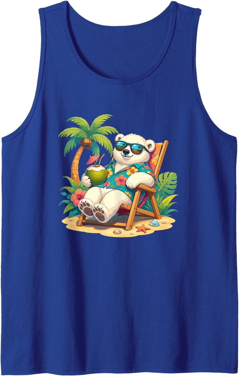 Tropical Polar Bear Summer Beach Vibes Relaxed Polar Bear Hawaiian Shirt Summer Beach Tank Top - Royal Blue