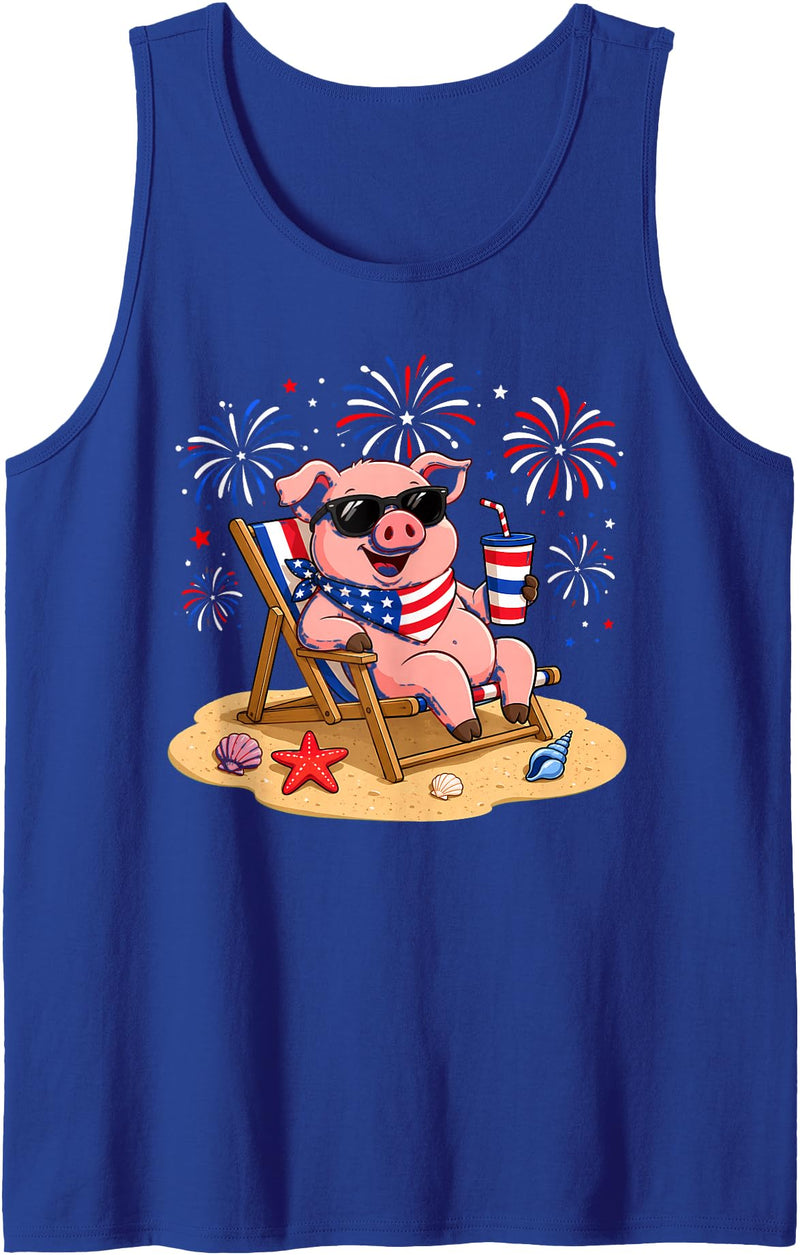 Pig Patriotic Happy Beach Paws Co 4th of July Pig Happy Beach Patriotic Animal Lovers Tank Top - Royal Blue
