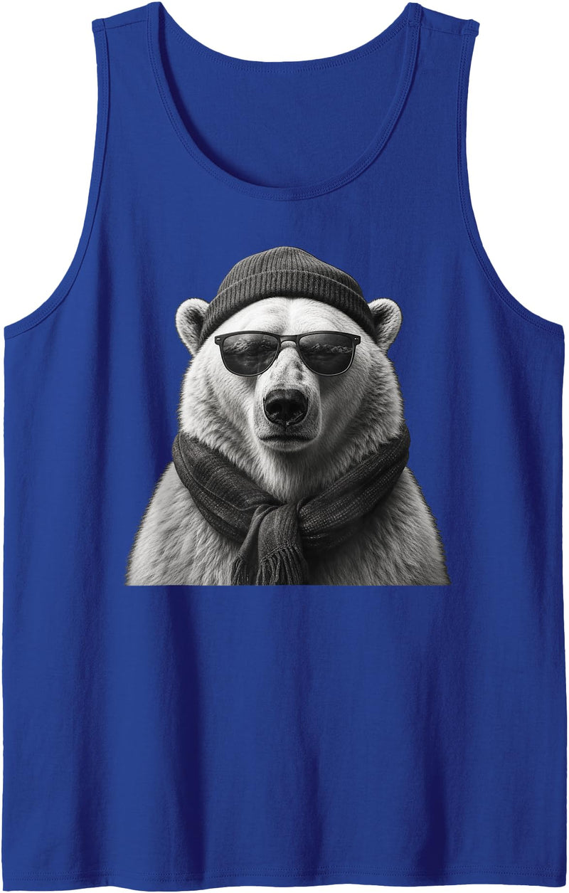 Polar Bear Enthusiast Polar Bear in Sunglasses Monochrome Illustration Tank Top - Royal Blue