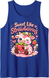 Sweet Like Strawberries Cute Cow Kawaii Fruit Tank Top - Royal Blue