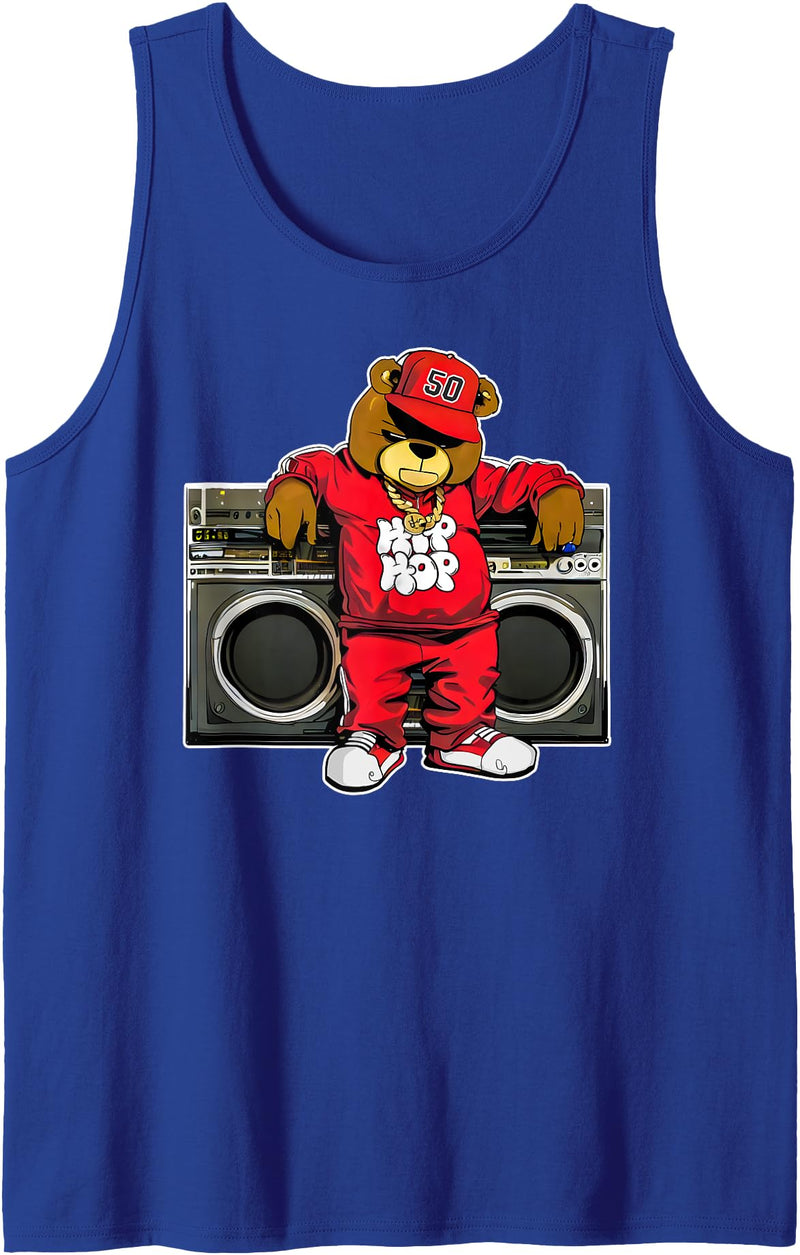 Retro teddy bear hip hop t-shirt for men & women HIP HOP TEDDY BEAR Hip Hop Anniversary Graffiti Boombox Tank Top - Royal Blue