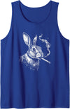 Bunny Smoking a Cigarette, Funny Rabbit Animal Art Graphic Tank Top in Royal Blue