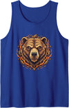 Wild Grizzly Bear Fire Mountain Nature Fiery Grizzly Bear Head Flames Wilderness Tank Top - Royal Blue