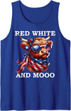 Red White and Moo Patriotic Cow USA Flag Funny Tee Red White and Moo Patriotic Cow USA Flag Funny 4th of July Tank Top -