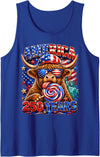 Patriotic Highland Cow Fourth of July USA Flag 1776 2026 America 250th Anniversary Highland Cow 4th of July Tank Top - Royal