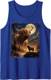 Highland Cow Forest & Moon Aesthetic Gear Mystical Highland Cow Spirit Howling at The Moon Nature Tank Top - Royal Blue