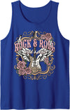 Rock & Roll Wild Spirit Leopard Guitar Floral Vintage Rock n Roll Wild Spirit Lets Rock Guitar Floral Tank Top - Royal Blue