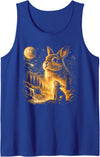 Vintage Howling Bunny to the Moon Retro 90s Funny Rabbit Tank Top in Royal Blue