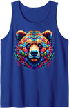 Grizzly Bear Illustration Tie Dye Cool Grizzly Bear Spirit Animal Illustration Tie Dye Art Tank Top - Royal Blue