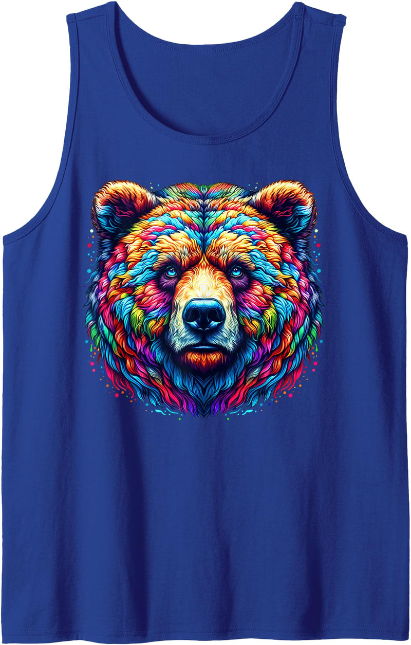 Grizzly Bear Illustration Tie Dye Cool Grizzly Bear Spirit Animal Illustration Tie Dye Art Tank Top - Royal Blue