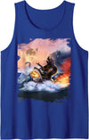 Random Galaxy Bear Riding Shark Funny Tank Top - Royal Blue