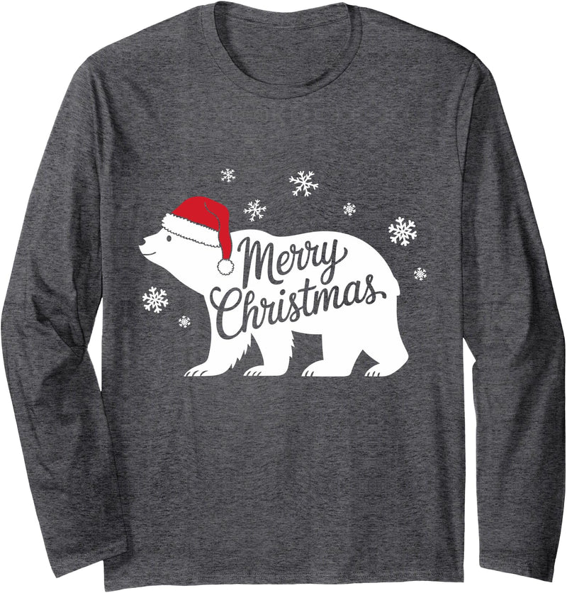 Polar Bear Animal Lover Xmas tee Polar Bear Animal Lover Xmas Santa Hat Polar Bear Christmas Long Sleeve T-Shirt - Dark Heather Grey