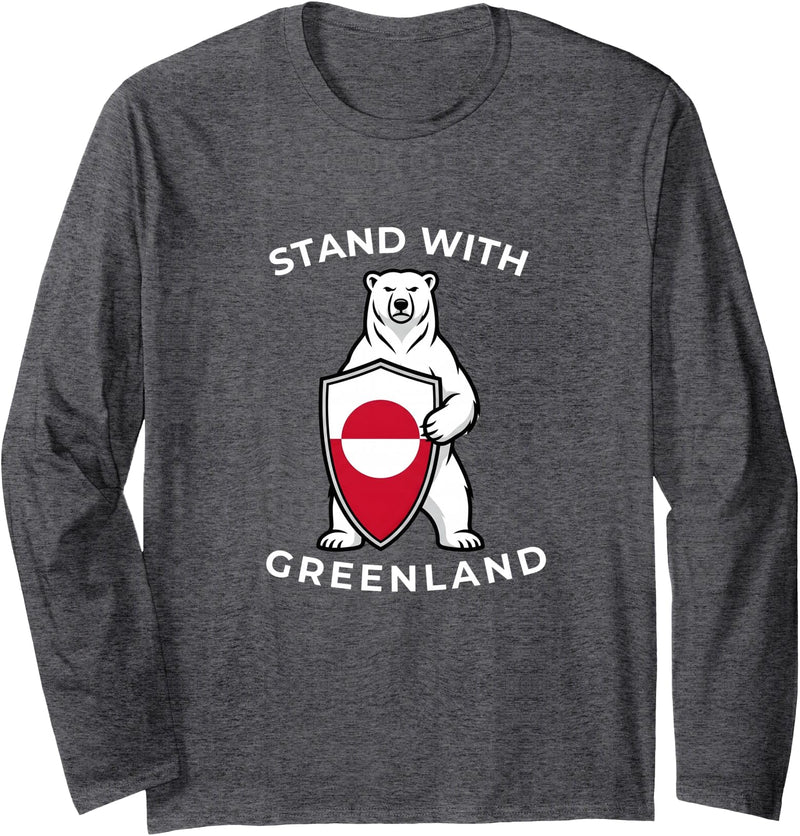 NANKANDOIT Not For Sale Kalaallit Greenlanders Stand with Greenland Polar Bear Shield Solidarity Flag Long Sleeve T-Shirt - Dark Heather Grey