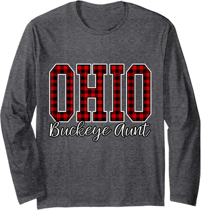 Ohio Buffalo Plaid Buckeye Aunt Long Sleeve Tee