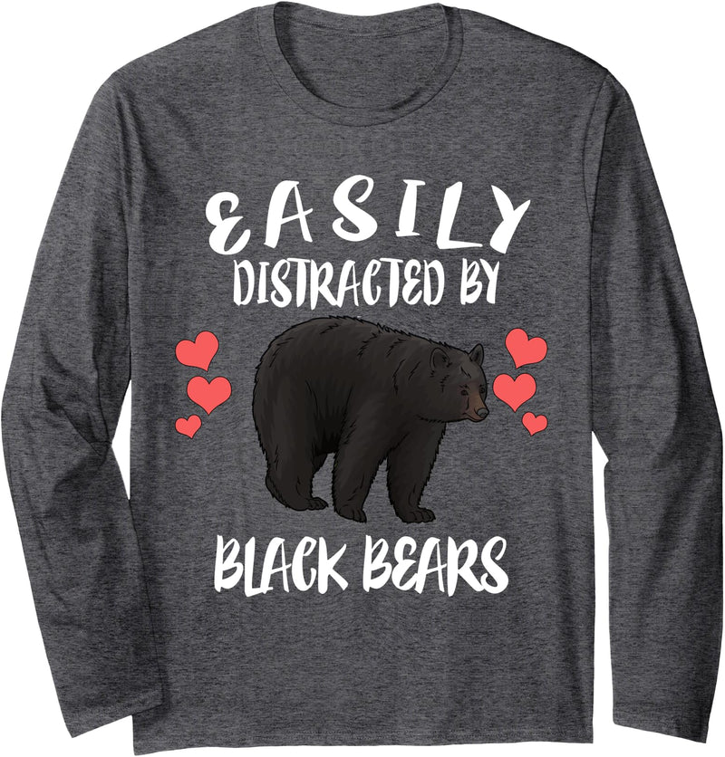 Easily Distracted By Black Bears Long Sleeve T-Shirt - Dark Heather Grey