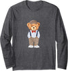 Bahaa's Tee Cool Teddy Bear Happy Quotes Illustration Graphic Designs Long Sleeve T-Shirt - Dark Heather Grey