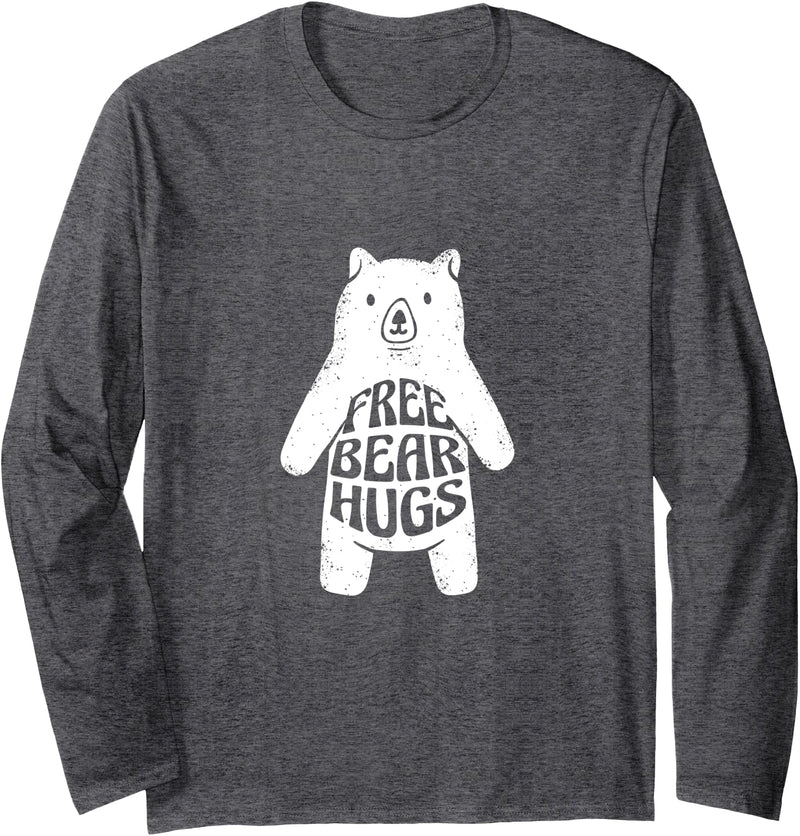 Funny Hugs for Free / Hugger Bear Gifts & Apparel Free Bear Hugs / Cute White Hand-Drawn Polar Bear Hug Long Sleeve T-Shirt - Dark Heather Grey