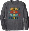 Tin Fishies Scandinavian Folk Art Fish Design, Colorful Long Sleeve T-Shirt - Dark Heather Grey