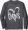 Lion School Spirit Sport Team Co. Lions School Sports Fan Team Spirit Heart Long Sleeve T-Shirt - Dark Heather Grey