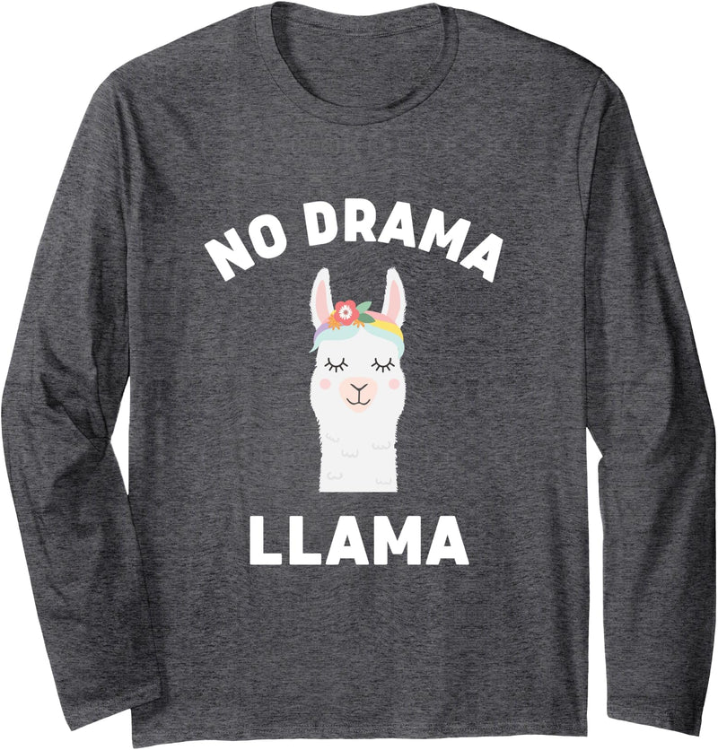 Llama Lovers No Drama Funny Llama Drama Long Sleeve T-Shirt - Dark Heather Grey