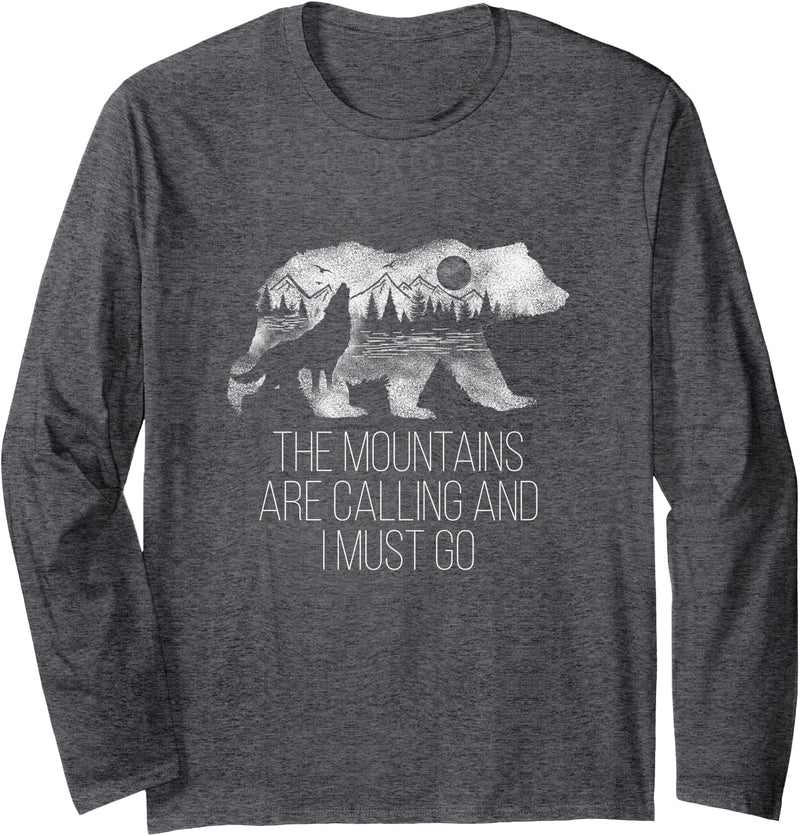 The Mountains are calling wild bear t-shirt The Mountains Are Calling And I Must Go camping gift Long Sleeve T-Shirt - Dark Heather Grey