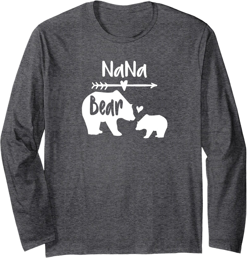 The Mothers Day Shirt Co. Nana Bear Shirt With Baby Cub Heart & Arrow Graphics Long Sleeve T-Shirt - Dark Heather Grey