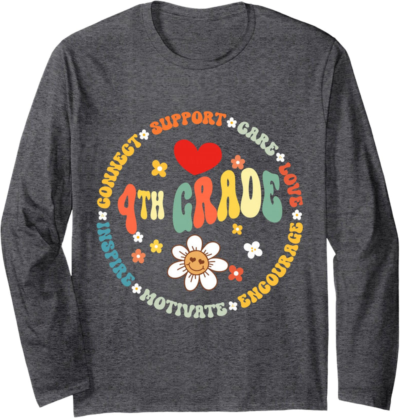 Groovy Fourth Grade Back to School For Teachers 4th Grade Teacher Back To School First Day Fourth Grade Long Sleeve T-Shirt