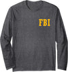Fantabulous Acc FBI Costume Front/Back Print Long Sleeve T-Shirt - Dark Heather Grey