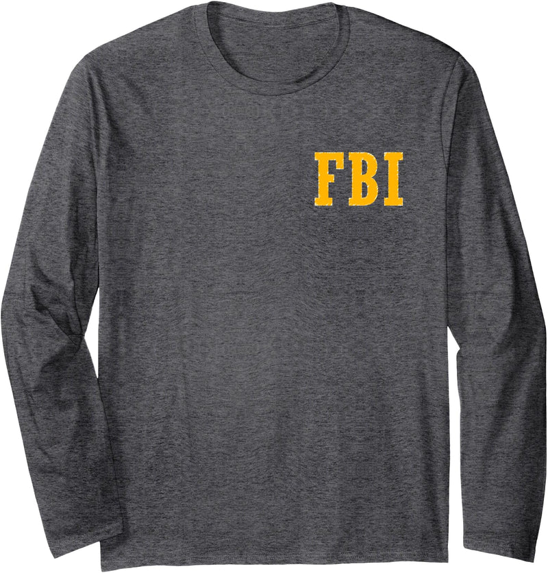 Fantabulous Acc FBI Costume Front/Back Print Long Sleeve T-Shirt - Dark Heather Grey