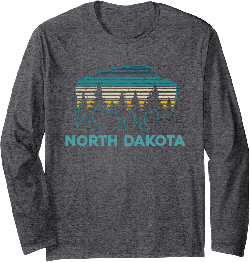North Dakota Vintage Souvenirs & Gifts North Dakota Bison Vintage American Buffalo Souvenir Long Sleeve T-Shirt - Dark
