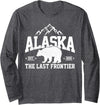 We Love Alaska - T-Shirts & Souvenirs Alaska The Last Frontier EST 1959 Grizzly Bear Mountains Long Sleeve T-Shirt - Dark Heather Grey
