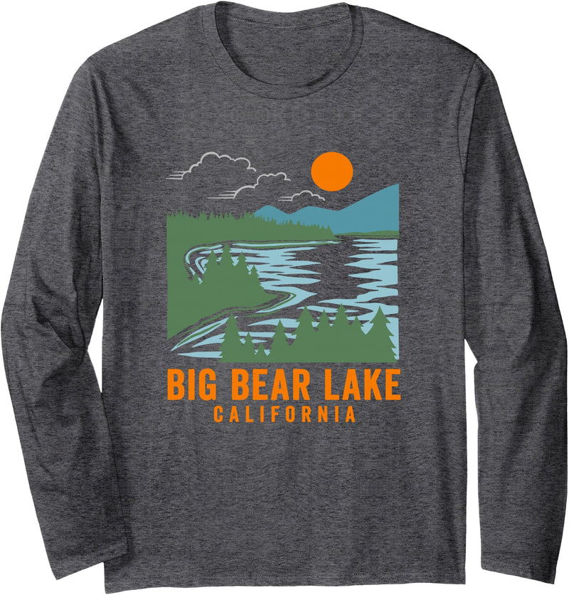 CA Lake Designs Big Bear Lake California Long Sleeve T-Shirt - Dark Heather Grey