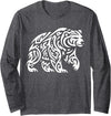 Bear Mania Tribal Grizzly Bear Long Sleeve T-Shirt - Dark Heather Grey