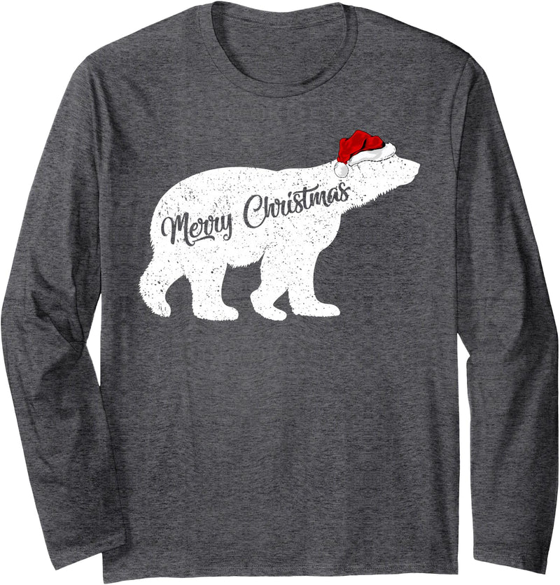 Matching Santa Polar Bear Christmas Gifts Polar Bear Animal Lover Xmas Santa Hat Polar Bear Christmas Long Sleeve T-Shirt - Dark Heather Grey