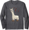 Llama Alpaca Gifts By Skizzenmonster Fancy Cartoon Llama with Hearts | I Love Llama & Alpaca Long Sleeve T-Shirt - Dark Heather Grey