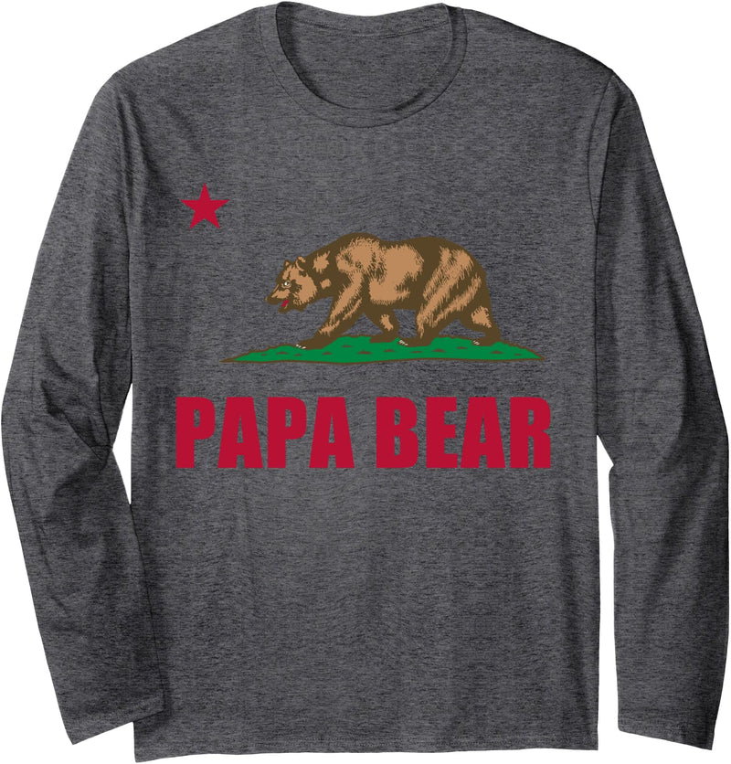 Tee Styley California Republic Papa Bear Dad Fathers Day Gift Long Sleeve T-Shirt - Dark Heather Grey