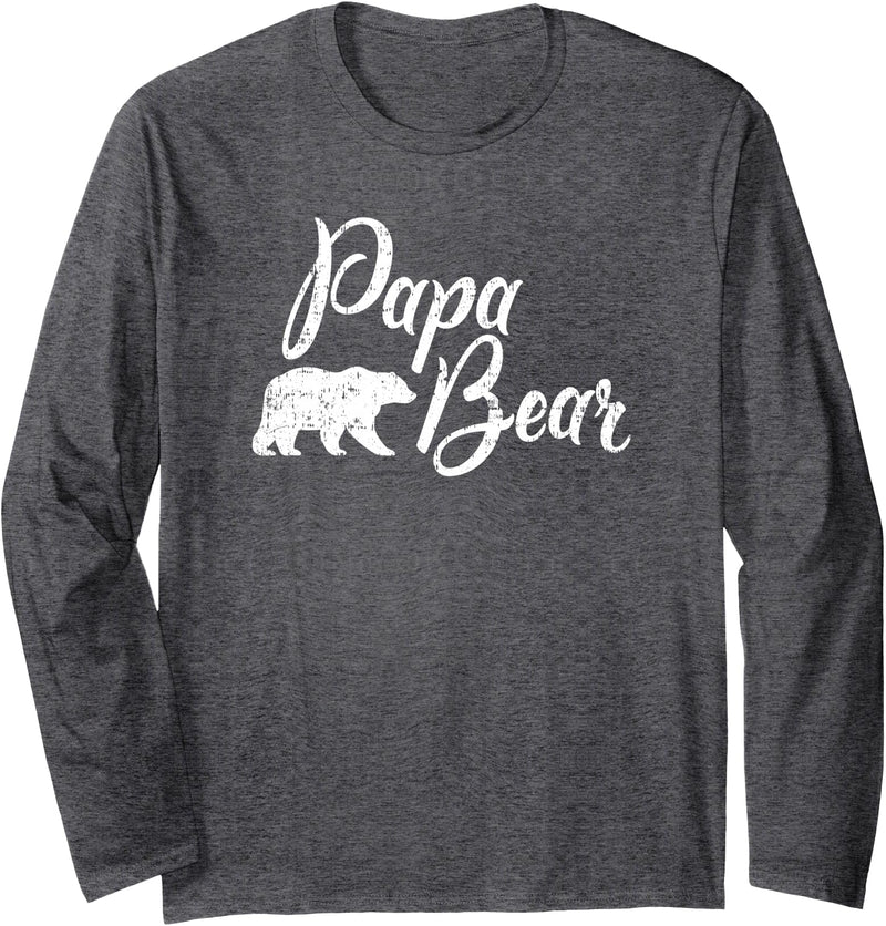Mama & Papa Bear Matching Family Apparel & Gifts Papa Bear Father's Day Long Sleeve T-Shirt - Dark Heather Grey