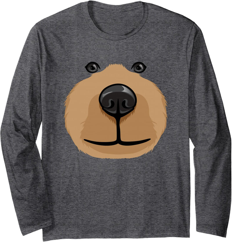 My Shirt Hub Cute Cartoon Bear Face Head Costume Party Halloween Long Sleeve T-Shirt - Dark Heather Grey