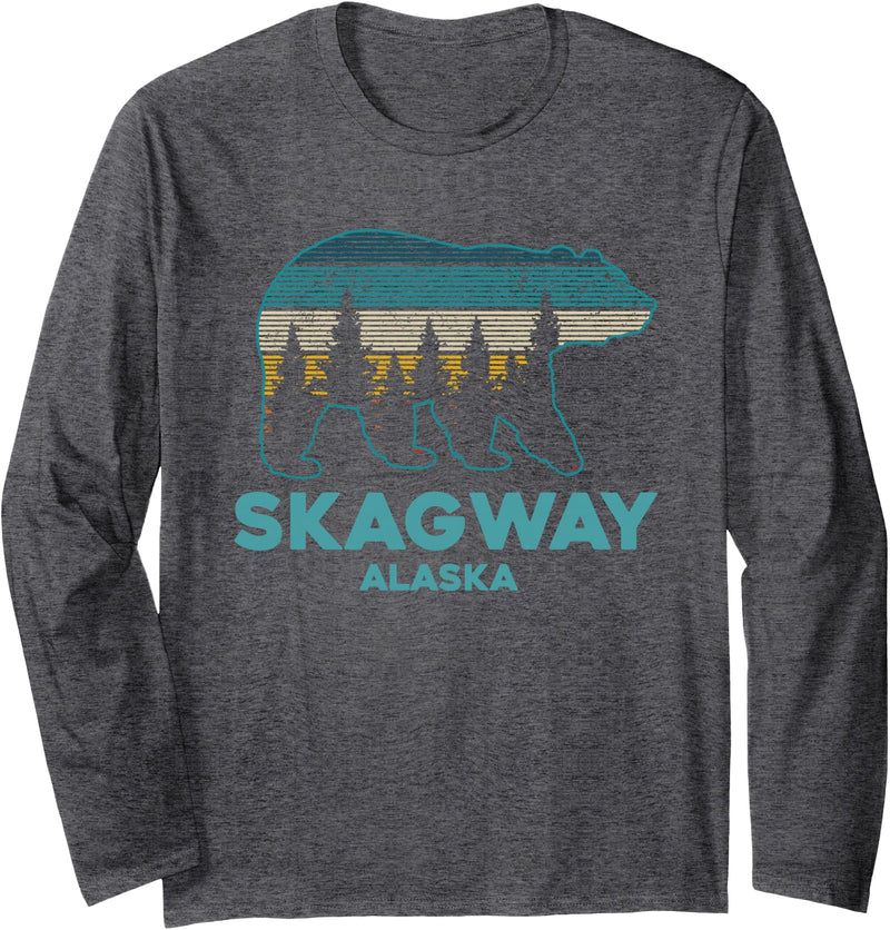 Skagway Alaska Vintage Souvenirs Skagway Alaska Grizzly Bear Souvenir Long Sleeve T-Shirt - Dark Heather Grey