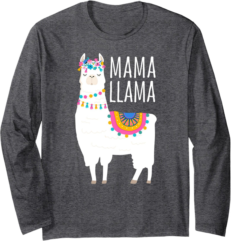 Mama Llama Lover Gifts by Memme Mama Llama Shirt for Women Long Sleeve T-Shirt - Dark Heather Grey