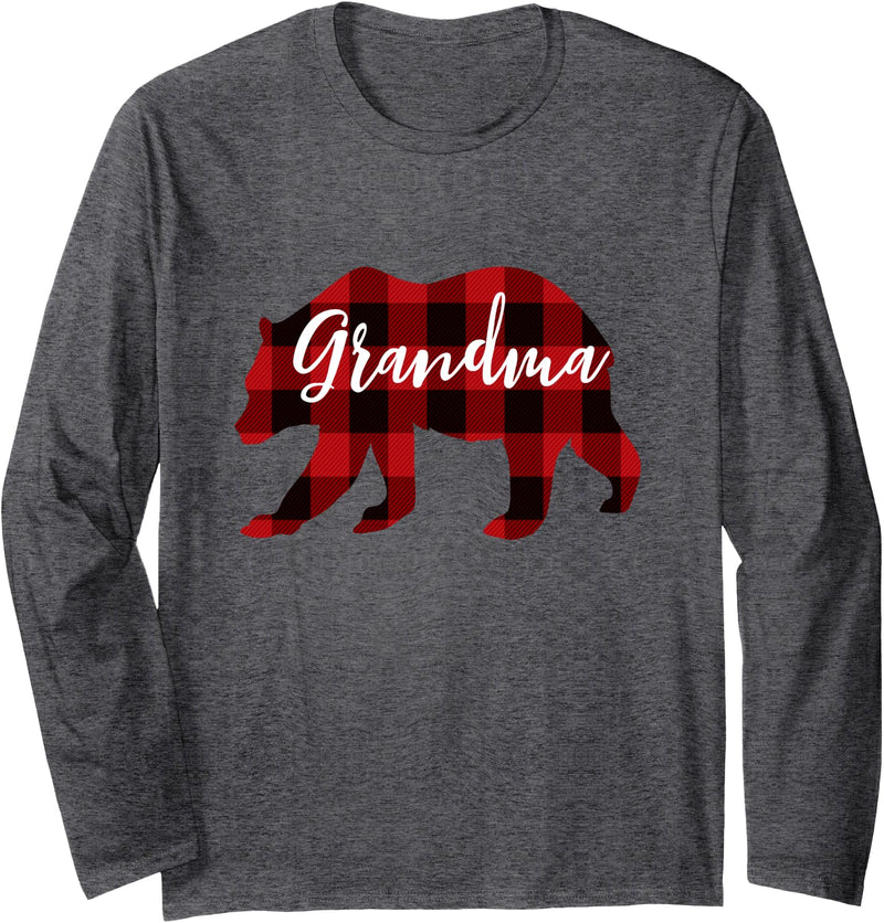 Best Nana Bear Grandma Christmas Plaid Shirts Women Grandma Bear Grandma Christmas Plaid Long-sleeve Shirt - Dark Heather Grey