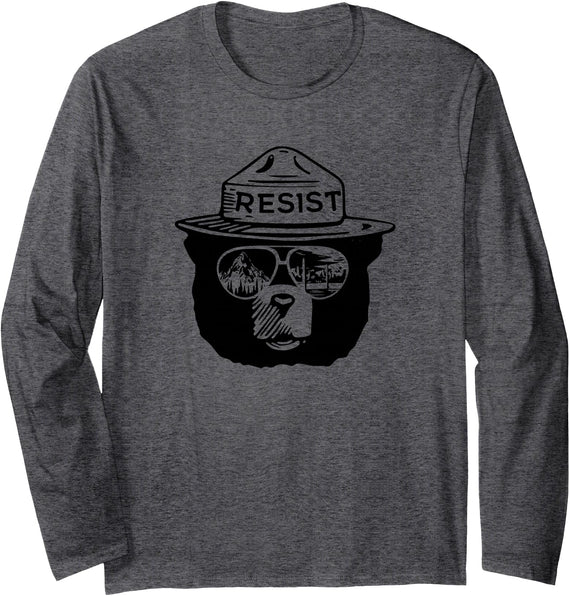 National Park Resist Save The National Parks Resist Bear Sunglasses Long Sleeve T-Shirt - Dark Heather Grey