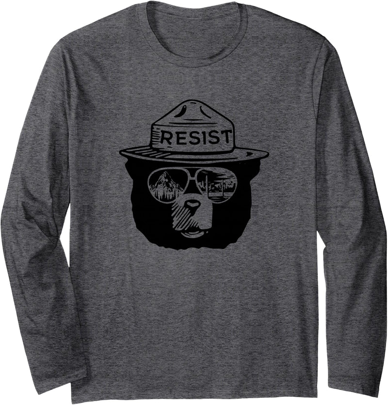 National Park Resist Save The National Parks Resist Bear Sunglasses Long Sleeve T-Shirt - Dark Heather Grey