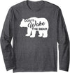 Don't Wake The Bear Hibernate Designs Don't Wake The Bear Funny Bear Silhouette Graphic Sleeping Long Sleeve T-Shirt - Dark Heather Grey